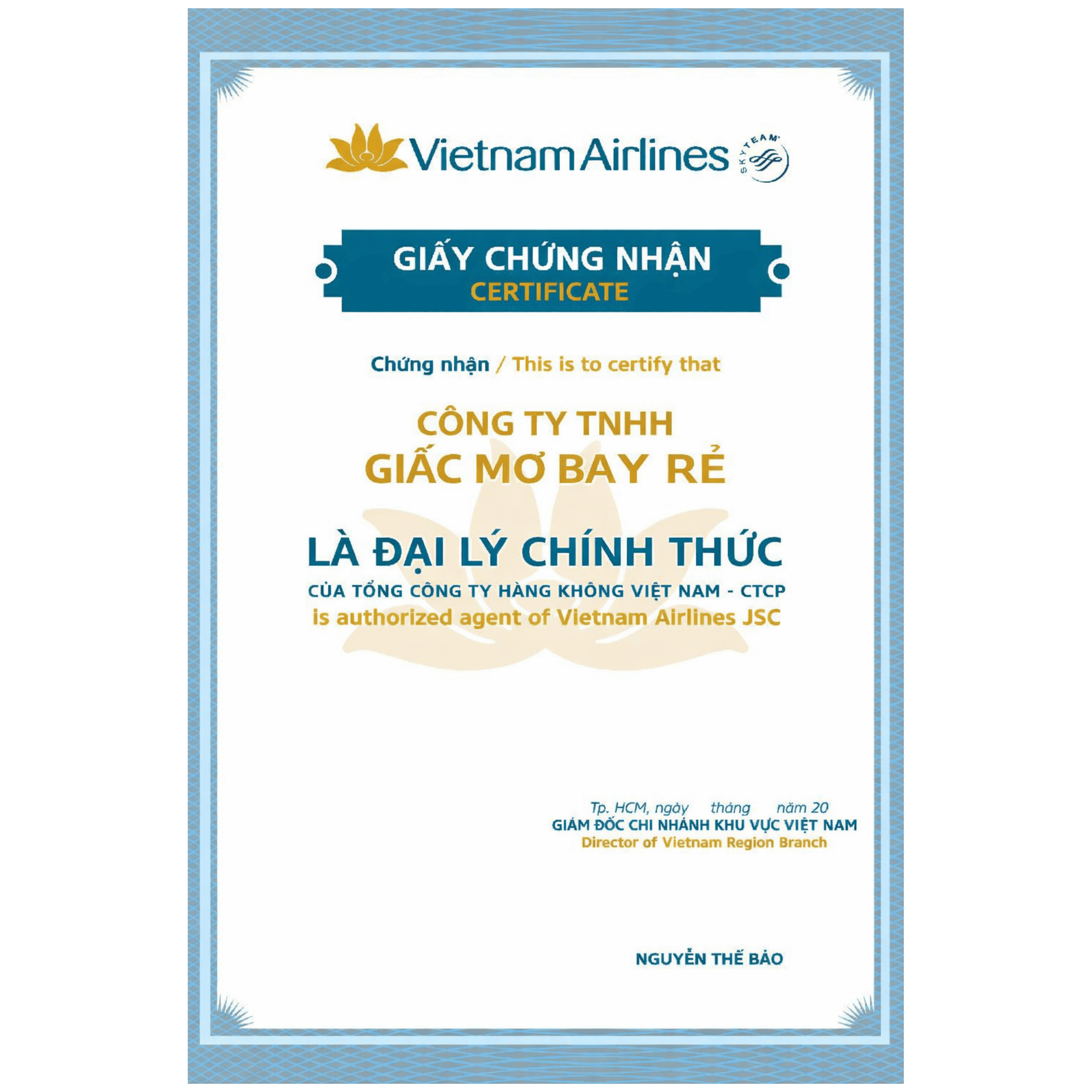 Chứng nhận Vietnam Airlines
